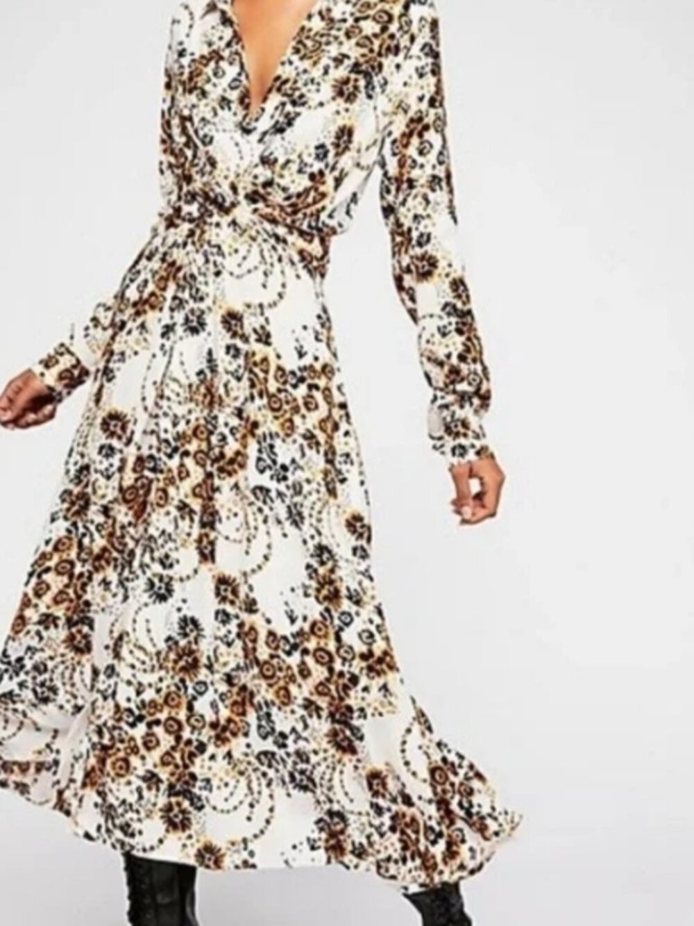 Free People Tough Love long sleeve floral midi shirt dress